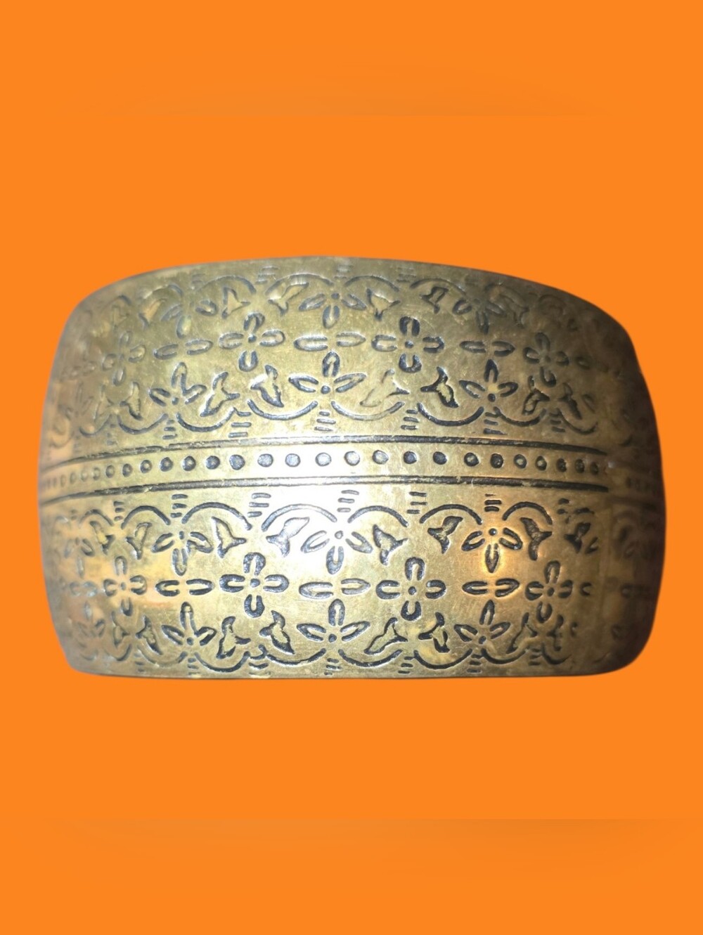 Etched Brass Cuff Bracelet in Antique Gold Tone